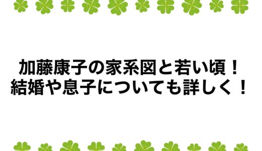 加藤康子の家系図と若い頃！結婚や息子についても詳しく！
